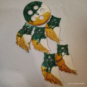 Vintage Owl Windchime Clay Pottery Glazed Made In Taiwan